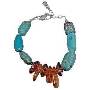 Baltic Amber Bracelet 7.5" Royston Turquoise 925 Sterling Southwestern Bohemian